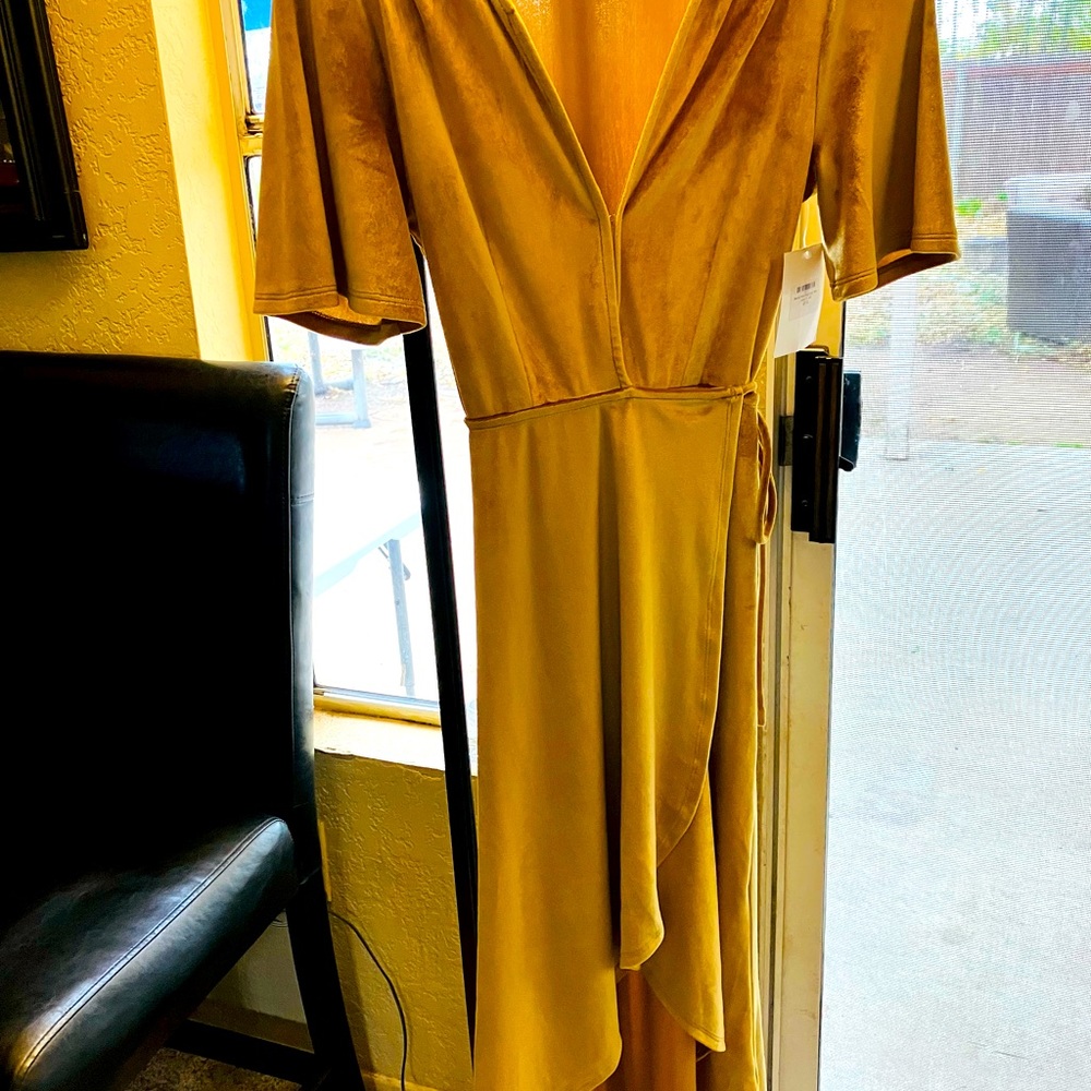Gold VAGABOND wrap around velvet dress.